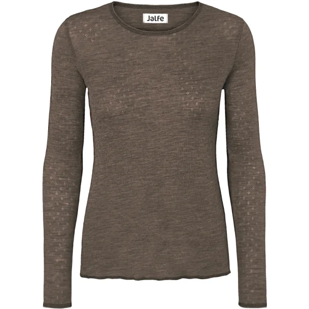 Jalfe uld eyelet shirt 532 brun meleret