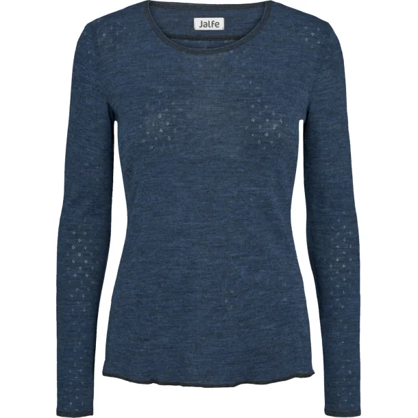 Jalfe uld eyelet shirt 534 jeans bl meleret